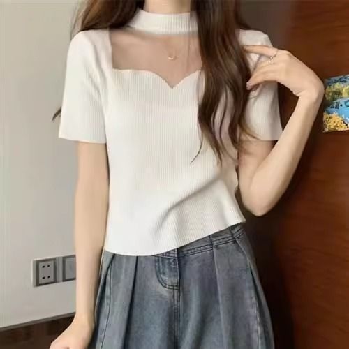 Women's Crew-Neck Short Organza French Top