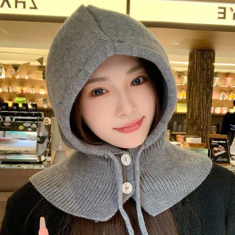Fashionable Warm Hat Scarf Integrated Ear Protection Knitting Woolen Cap