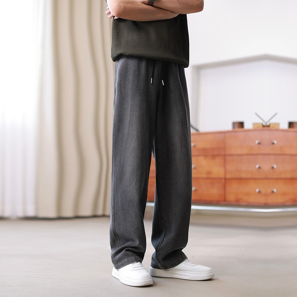 Mens Casual Loose-fit Draped Wide-leg Denim Jeans