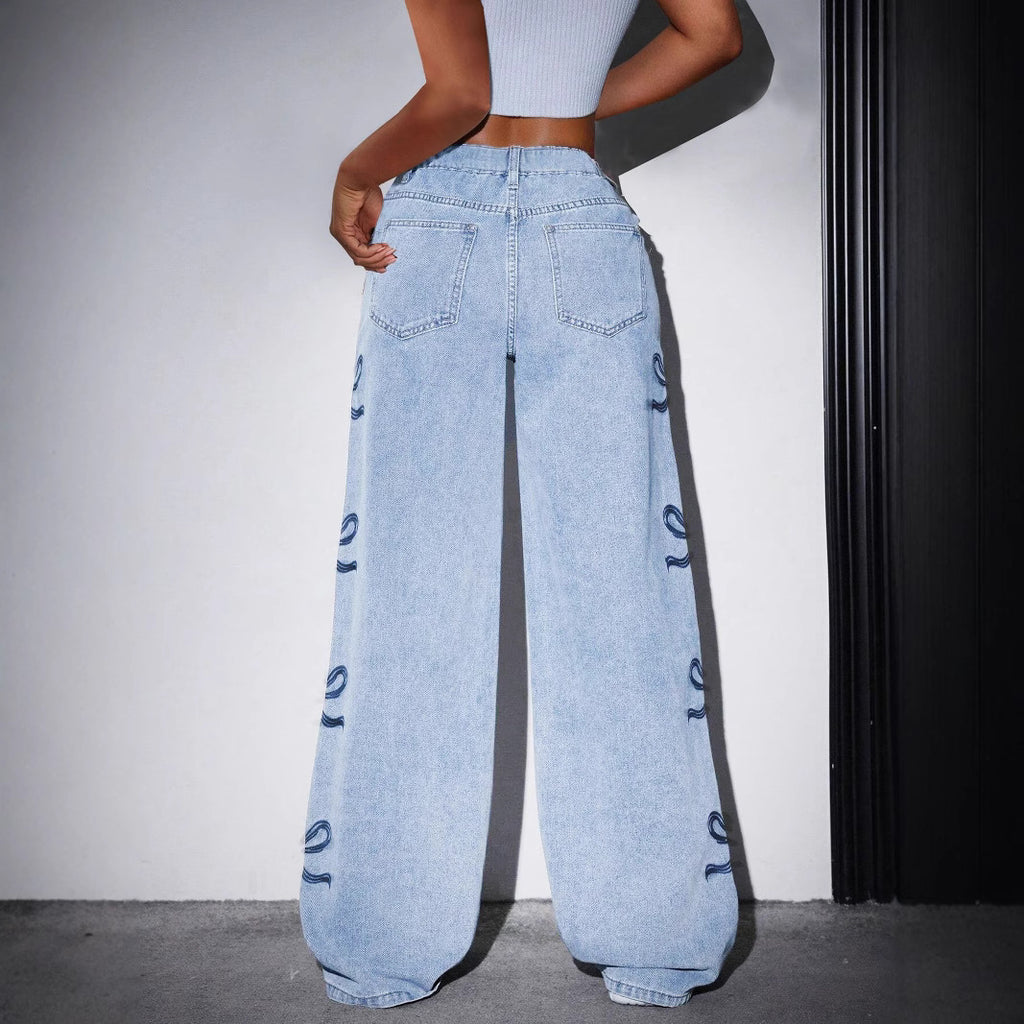 Printed Straight-leg Wide-leg Jeans
