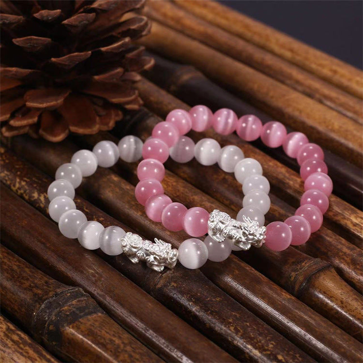 Women's Natural Crystal Stone Powder Cat Eye Bracelet