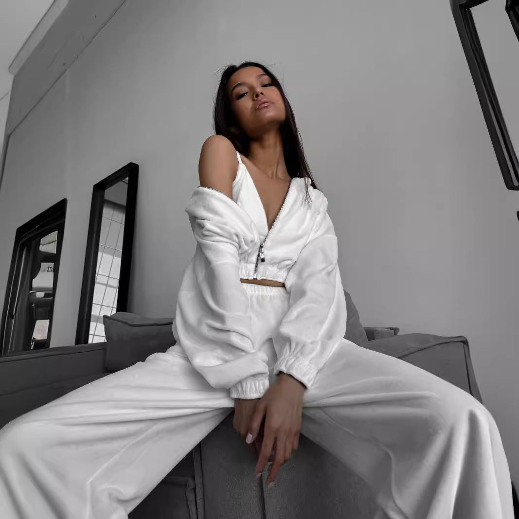 Women's Fashion Casual Loose-fitting Hoodie Stand Collar Sweater Two-piece Suit