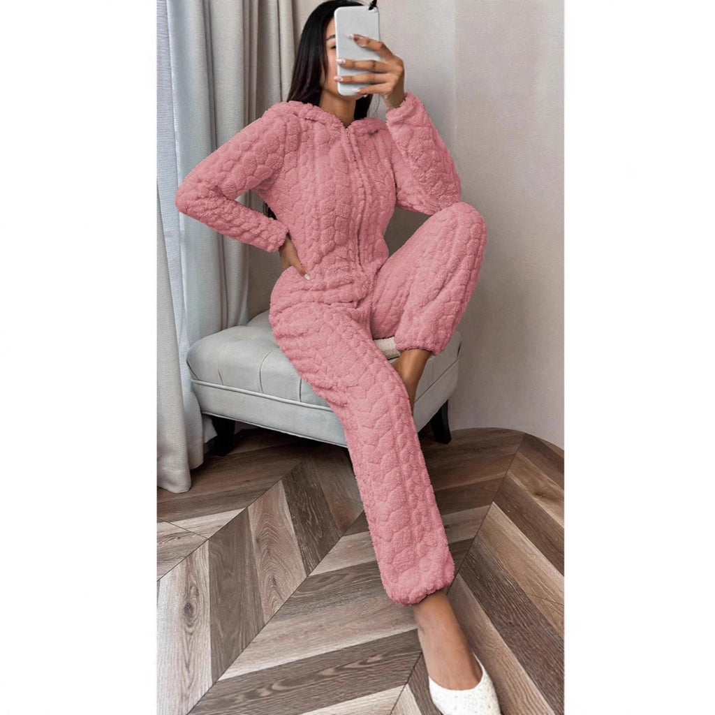 Hooded Thickened Coral Fleece One-piece Pajamas