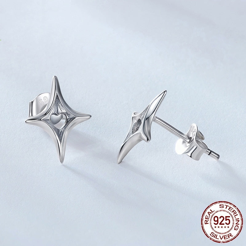 Original S925 Sterling Silver Star Stud Earrings Personalized Cold Style Hollow Out