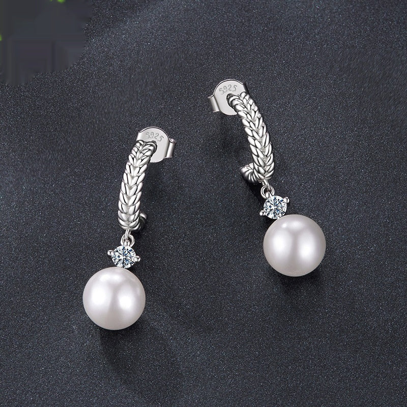 Silver Ziyun New Pearl Moissanite Stud Earrings Charm