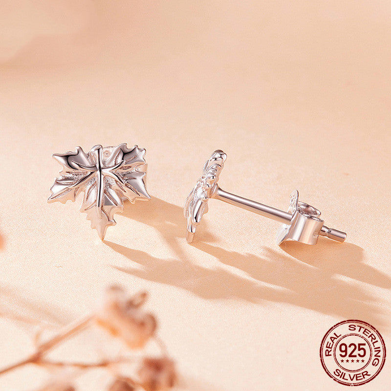 Original Romantic Maple Leaf Argent Pur Ear Studs Earrings