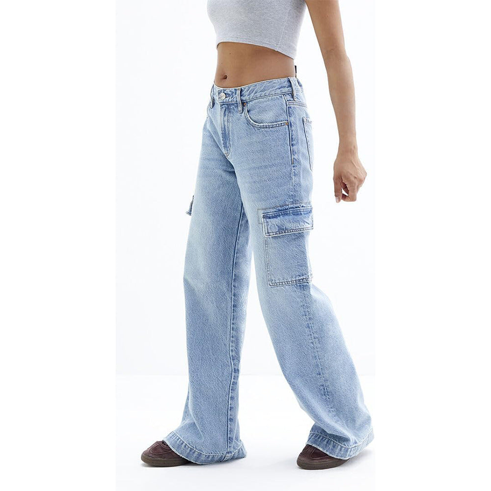 Womens Casual Loose Fit Denim Jeans With A Large Flap Pocket