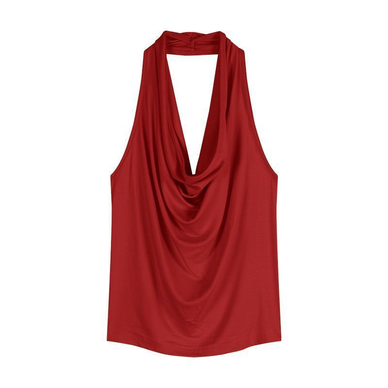 Red Backless Slash-Neck Sleeveless Tank Top Women's Summer