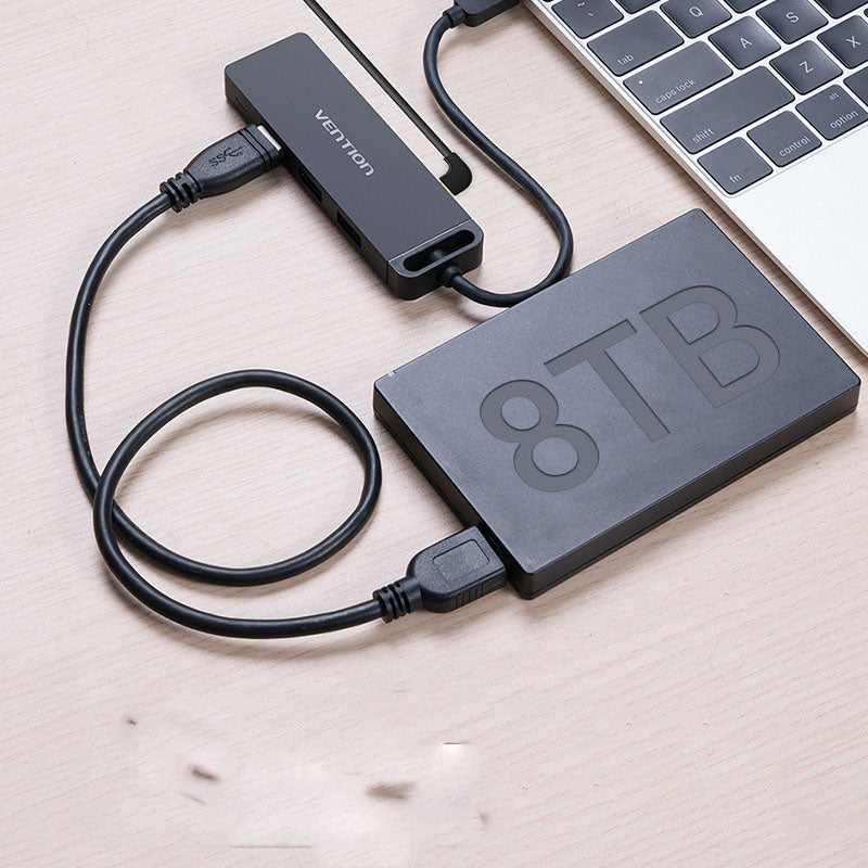Type-C To USB3.0x4 HUB Micro USB Powered ABS Black