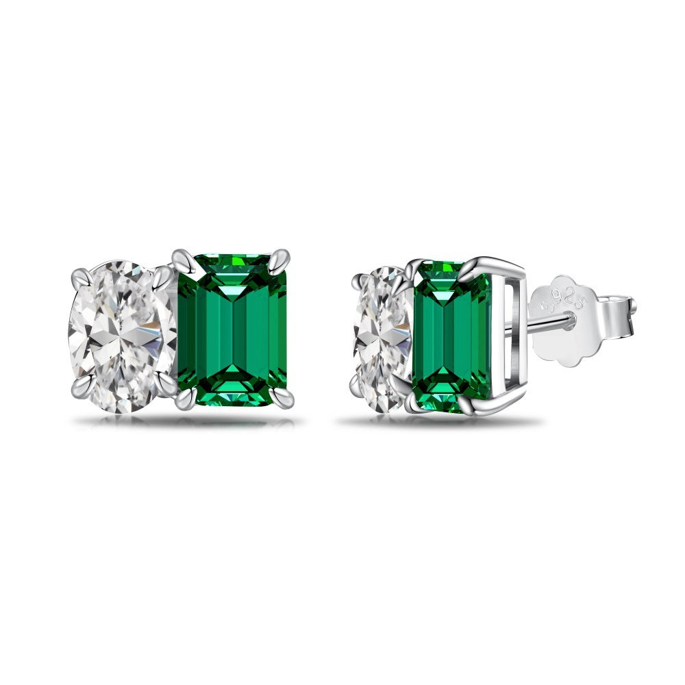 European And American INS Style S925 Sterling Silver Female Stud Earrings Emerald