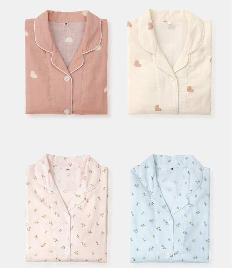 Spring And Summer All Cotton Gauze Cute Cartoon Long Sleeved Pajama Set For Boys And Girls