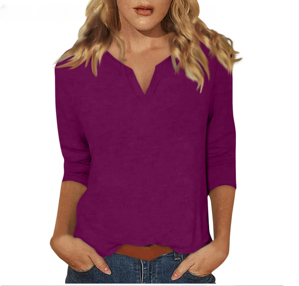 Three-quarter-sleeve Solid-color T-shirt Top