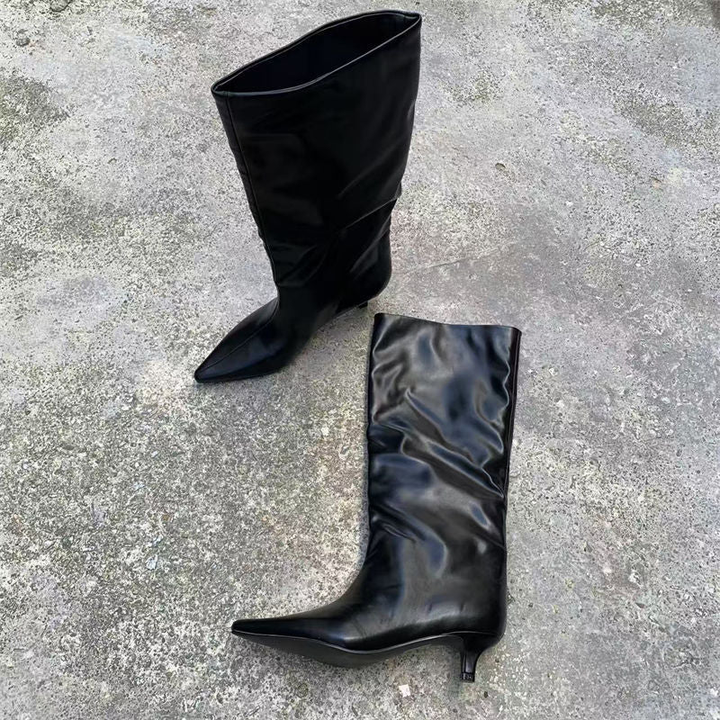 Women's Solid Color Fashion All-match Outer Wear High Tube Pointed Boots