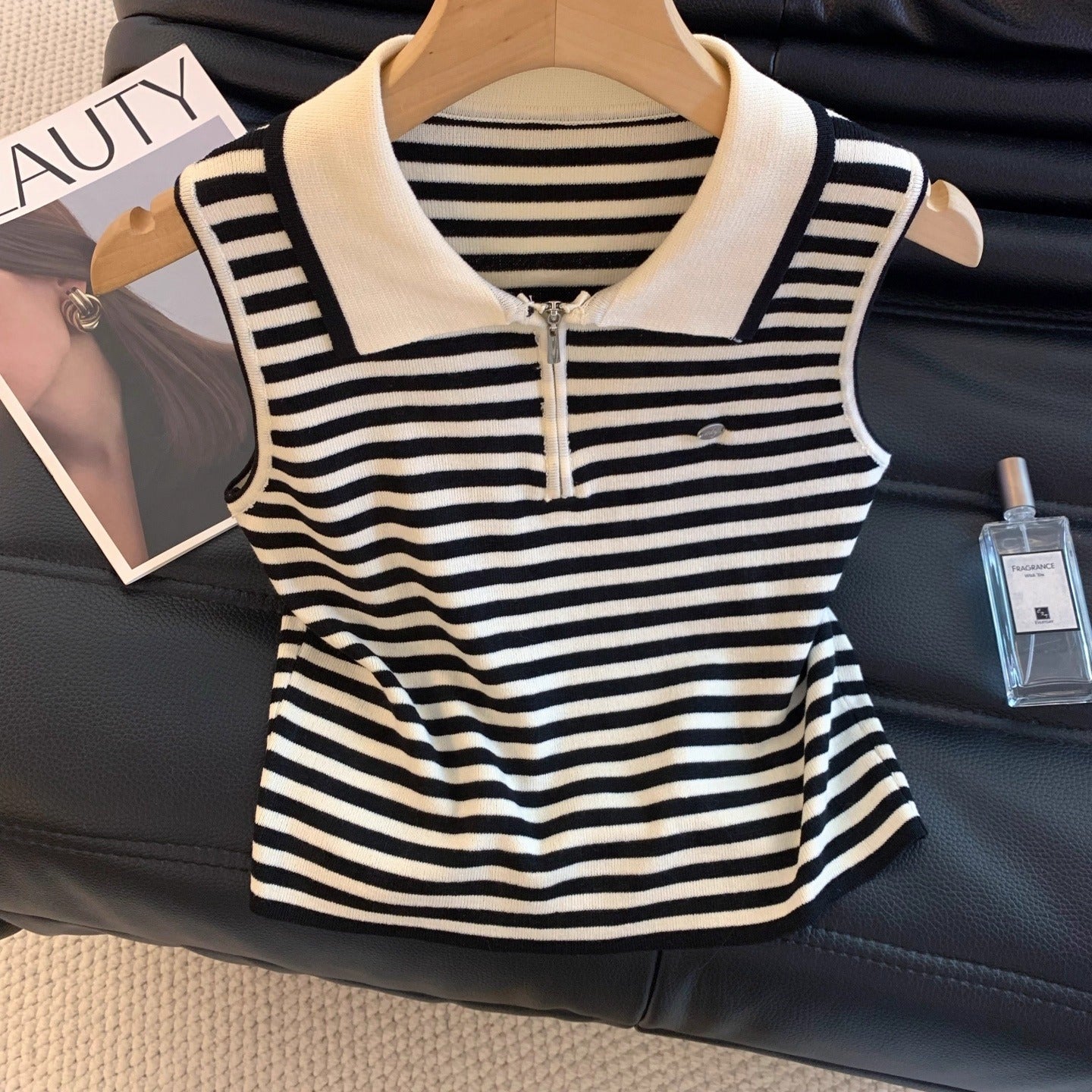 French-style Striped Knitted Vest For Women