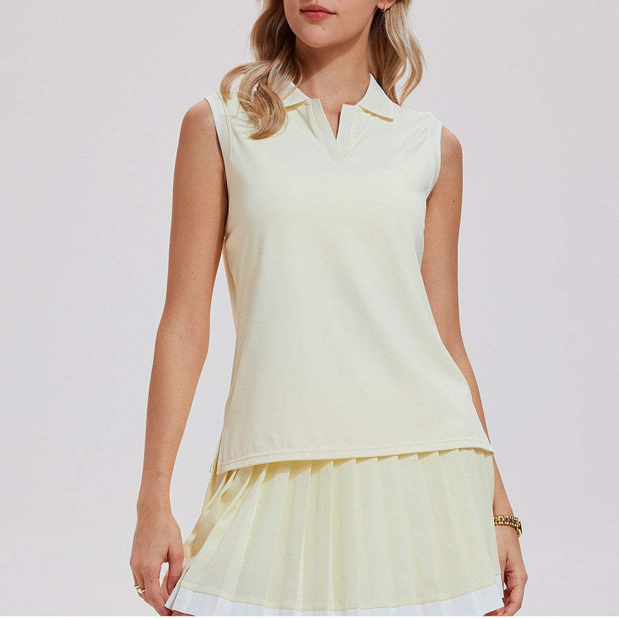 Cross-border New Womens Tennis Outfit T-shirt With A Turn-down Collar And No Sleeves