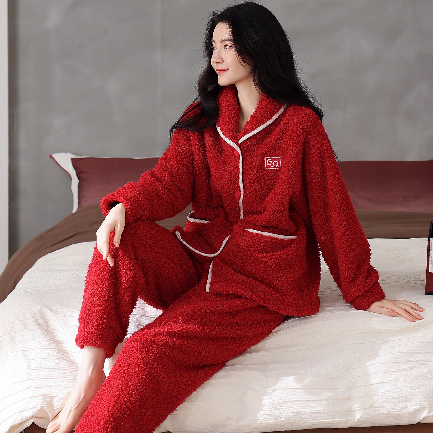 Women's Flannel Warm Cardigan Thickened Pajamas