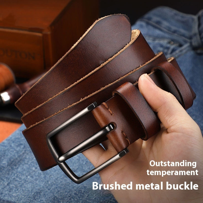 Men's First Layer Leather Alloy Buckle Belt