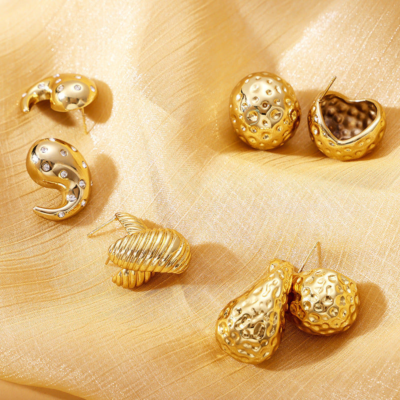 Titanium Steel Electroplating 18K Gold Non-fading Diamond Earrings Ear Studs