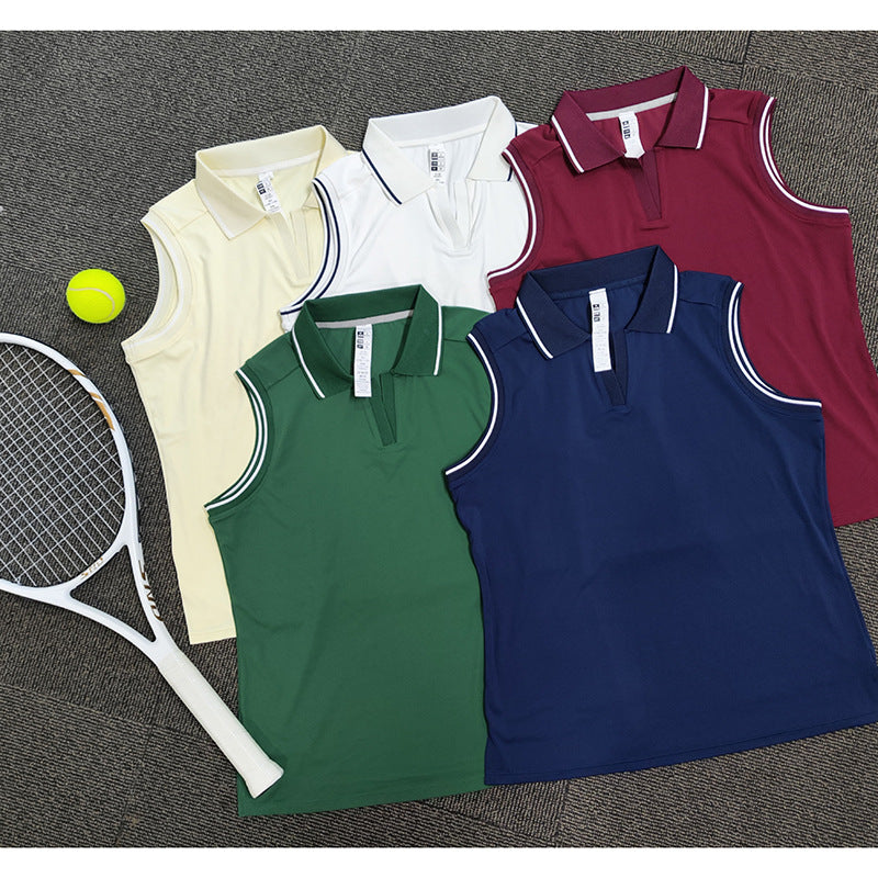 Cross-border New Womens Tennis Outfit T-shirt With A Turn-down Collar And No Sleeves