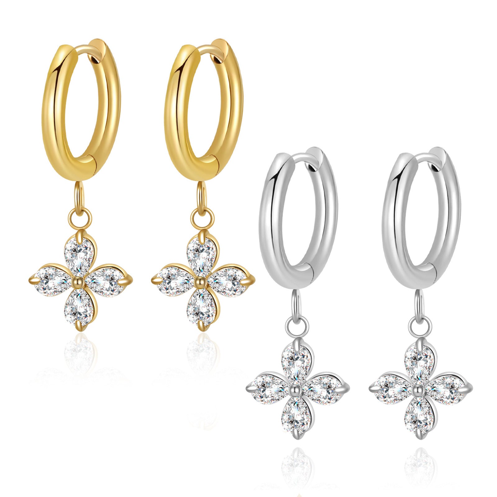 3A Zircon Stainless Steel Simple Bracelet Earrings Ins Niche Women's Ear Clip
