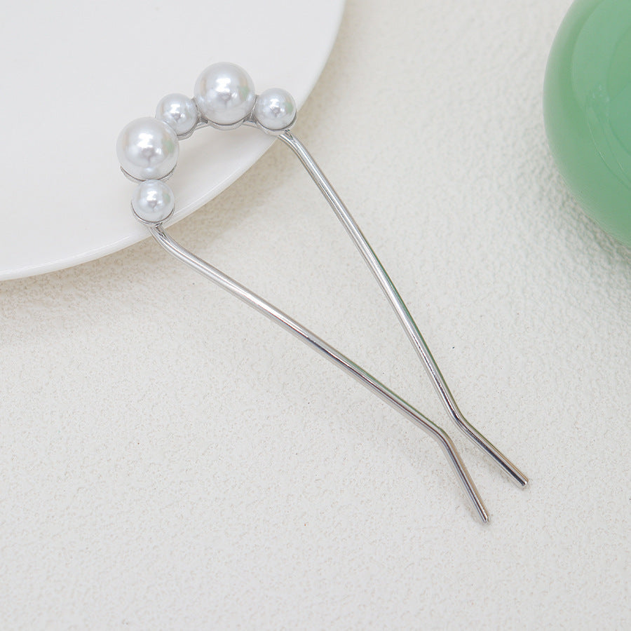 Fashion All-match Simple Pearl U-shaped Hair Clasp
