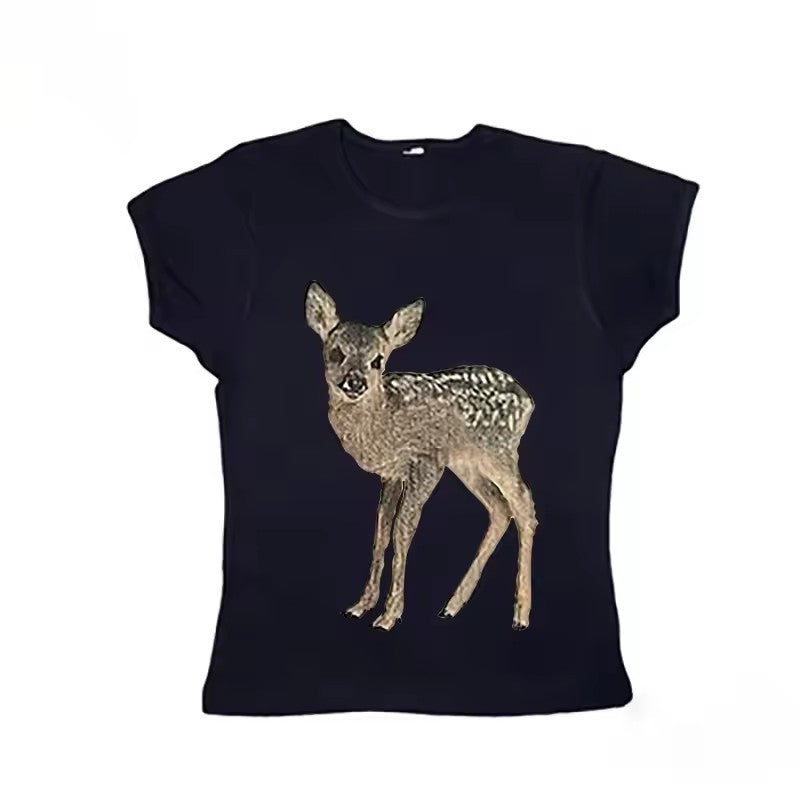 Women's Retro Easy Matching Deer Printed Lace Top Shorts