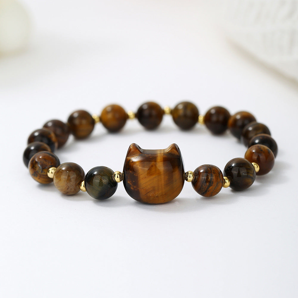 Natural Stone Cat Head Bracelet Gray Moonlight
