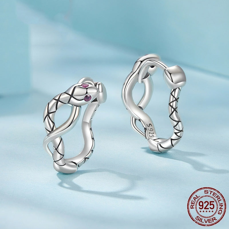 S925 Sterling Silver Snake Ear Clip Earrings Elegant Retro Animal
