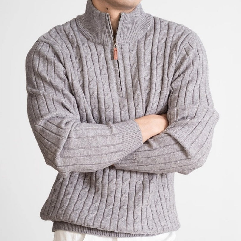 Men's Casual Solid Color Half-height Zip Twisted Sweater