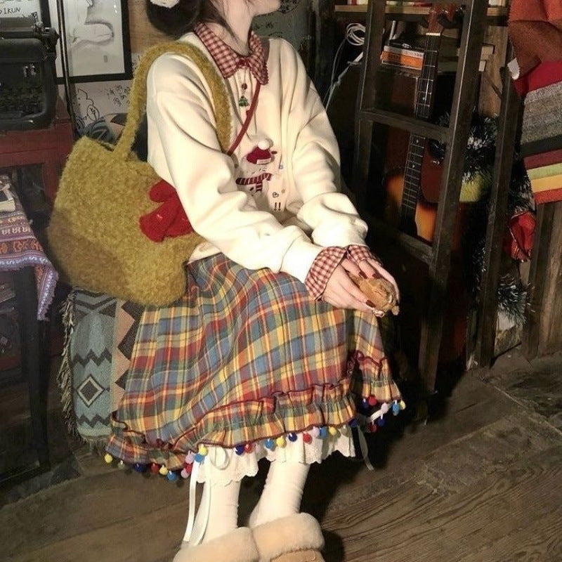 Christmas Retro Color Plaid Skirt For Women