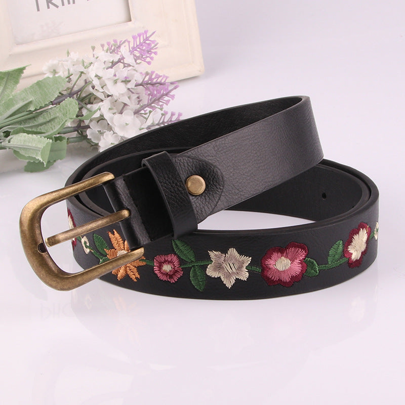 Embroidered Flower Decoration Women's Belt Vintage