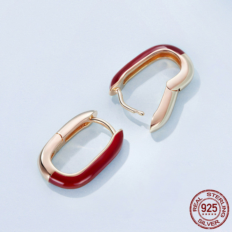 Original Geometric Angela Red Ear Clip Romantic Elegant S925 Sterling Silver