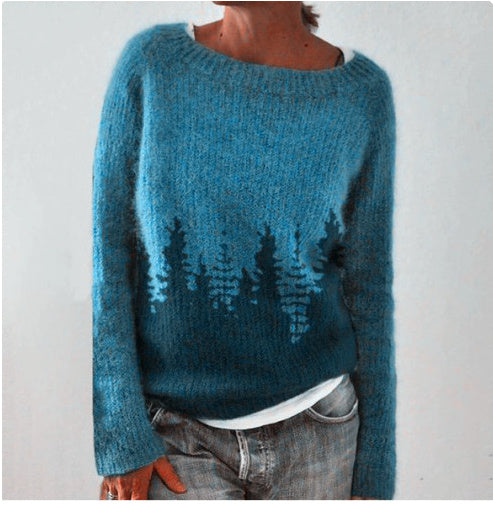 Women's Fashion Round Neck Multicolor Loose Leisure Pullover Knitwear Sweater