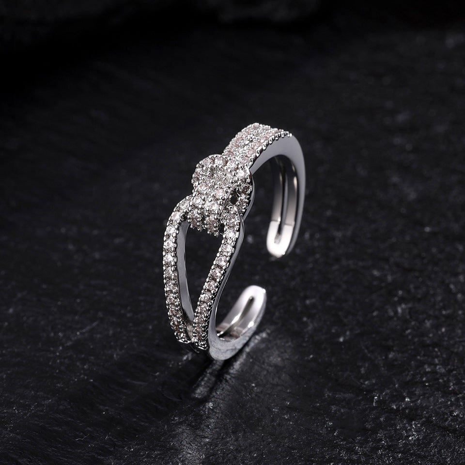 Zircon Opening Bracelet Female Two-piece Set