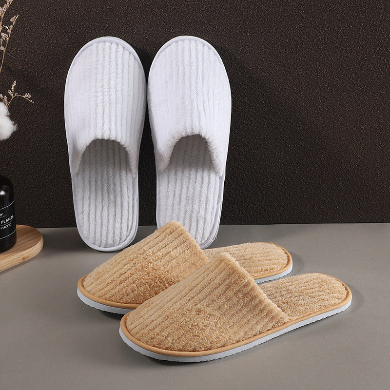 Disposable Eva Hotel Strip Coral Velvet Slippers