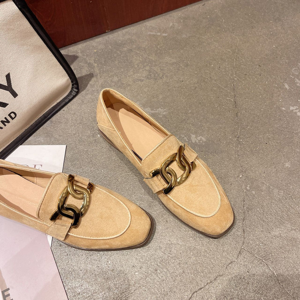 Chunky Heel French Retro British Style Women's Flat Shoes