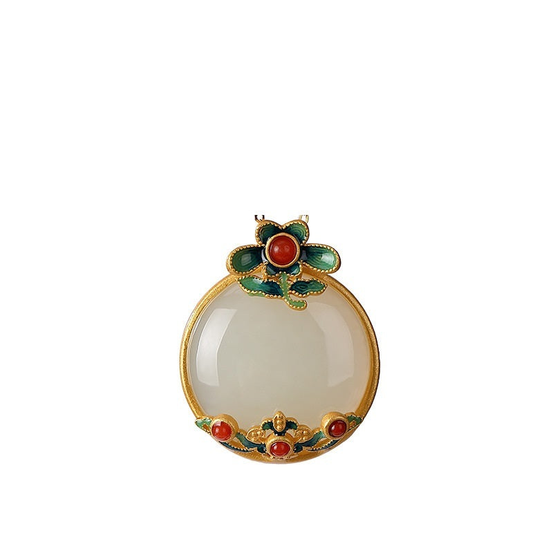 Inlaid Natural Hetian Jade Retro Stylish Pendant Chinese Style Necklace