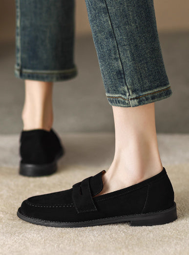 Women's Leather Flat Retro Slip-on Loafers
