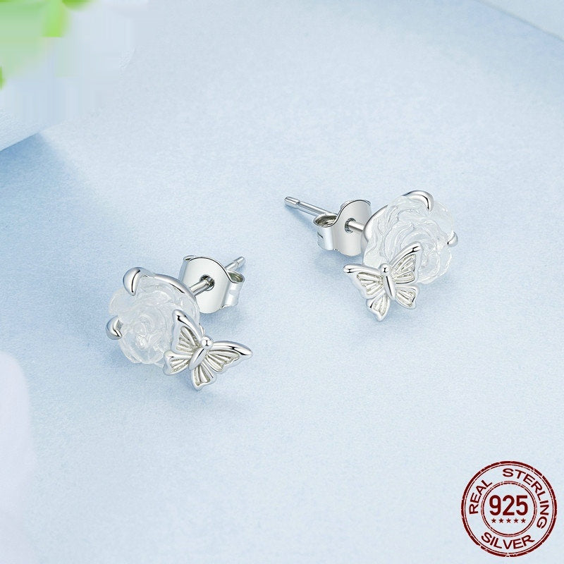 Romantic And Elegant S925 Sterling Silver Flower Ear Studs