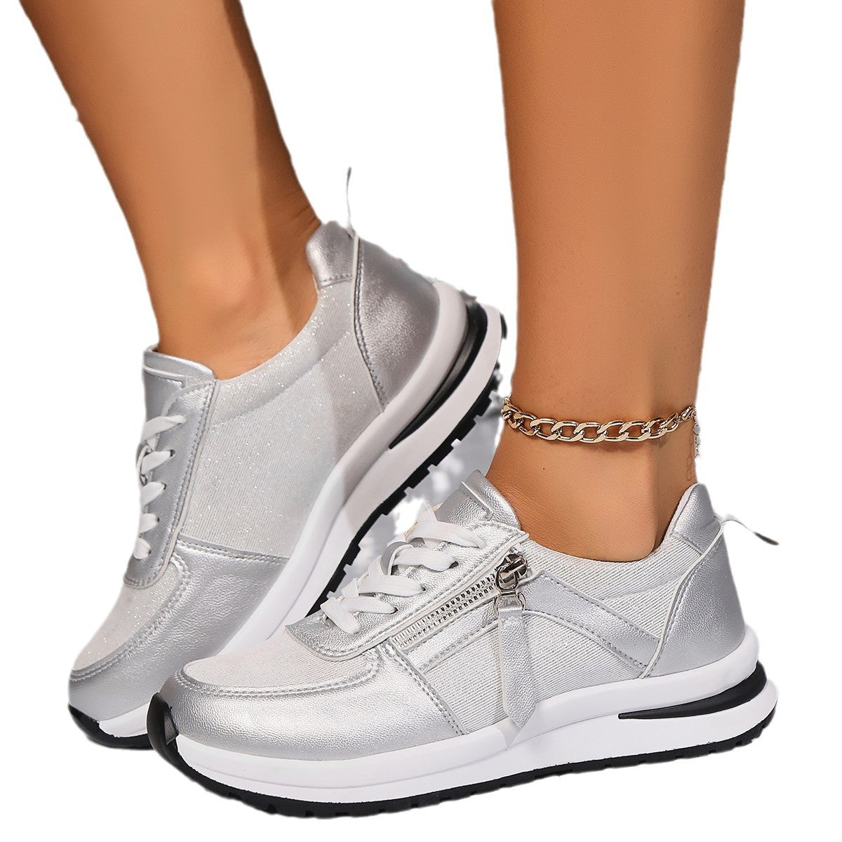 European And American Large Size Flat Bottom Round Head Solid Color Front Lace-up Women's Pumps