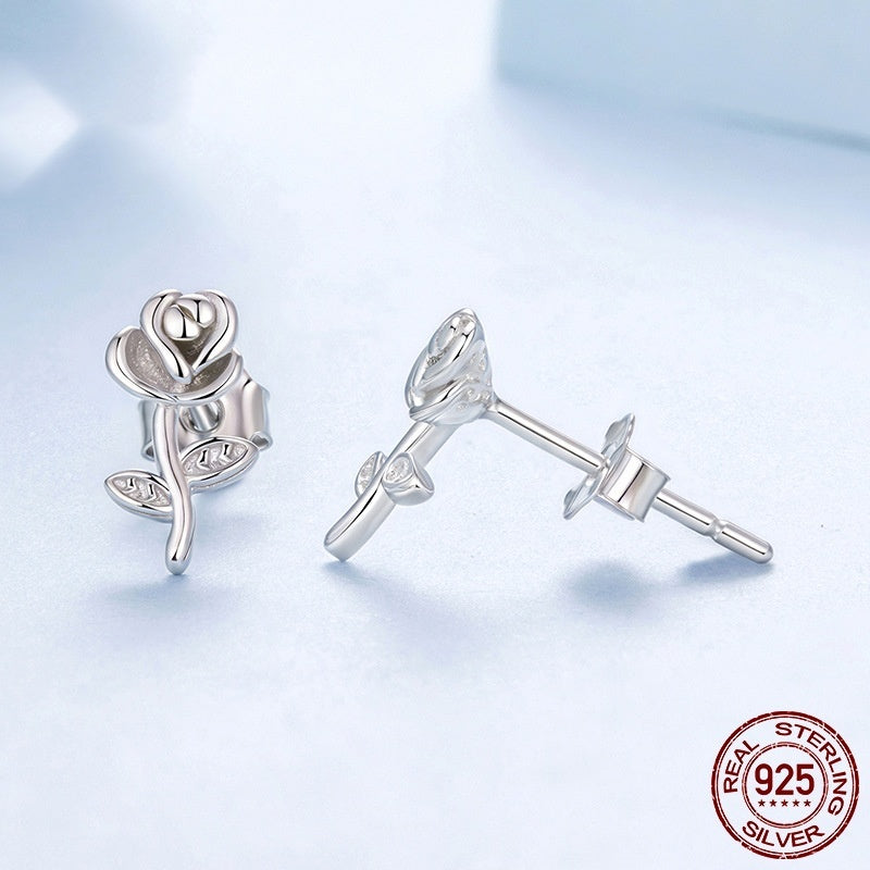 Smart Three-dimensional Rose Stud Earrings For Women Romantic Valentine's Day S925 Sterling Silver