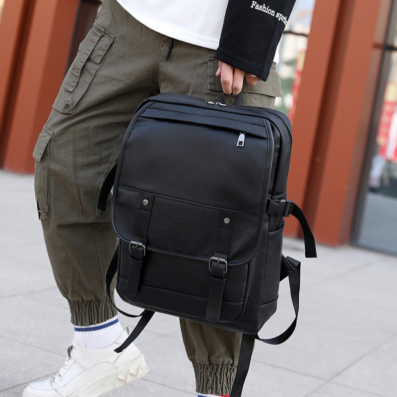 High School Men's Leather Bag Retro Backpack