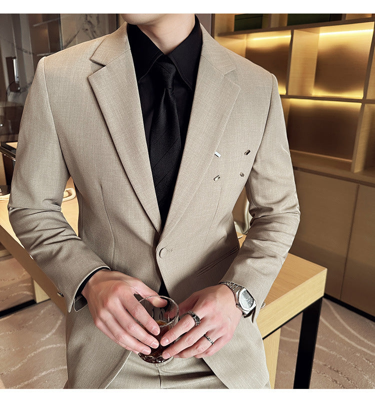Slim-fit Thin One Button Casual Suit Jacket Men's Two-piece Suit