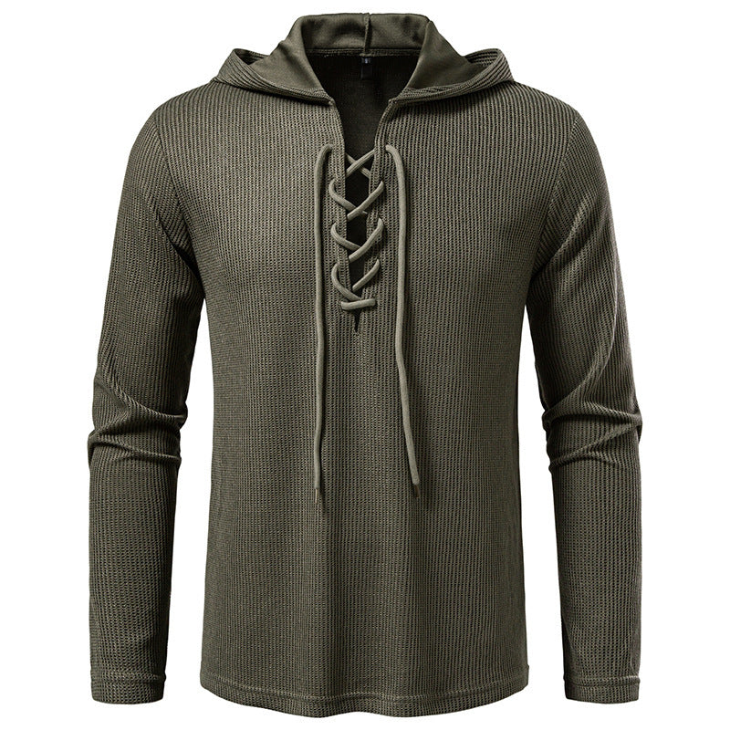 Drawstring Design Men's Hooded Long Sleeve T-shirt