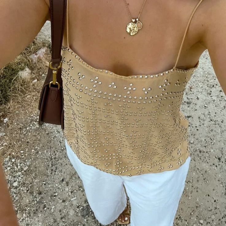 Women's Diamond-Encrusted Backless Top Little Tank Top