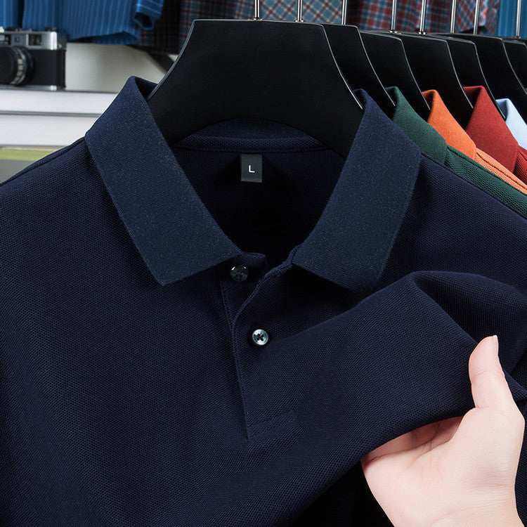 Casual Polo Collar Pure Color Mercerized Cotton Men's Short Sleeve