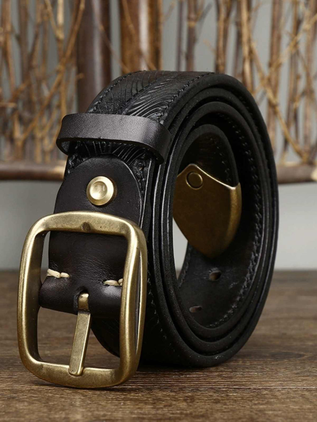 3.8CM Wide Thick Double-sided Cowhide Brass Buckle Belt