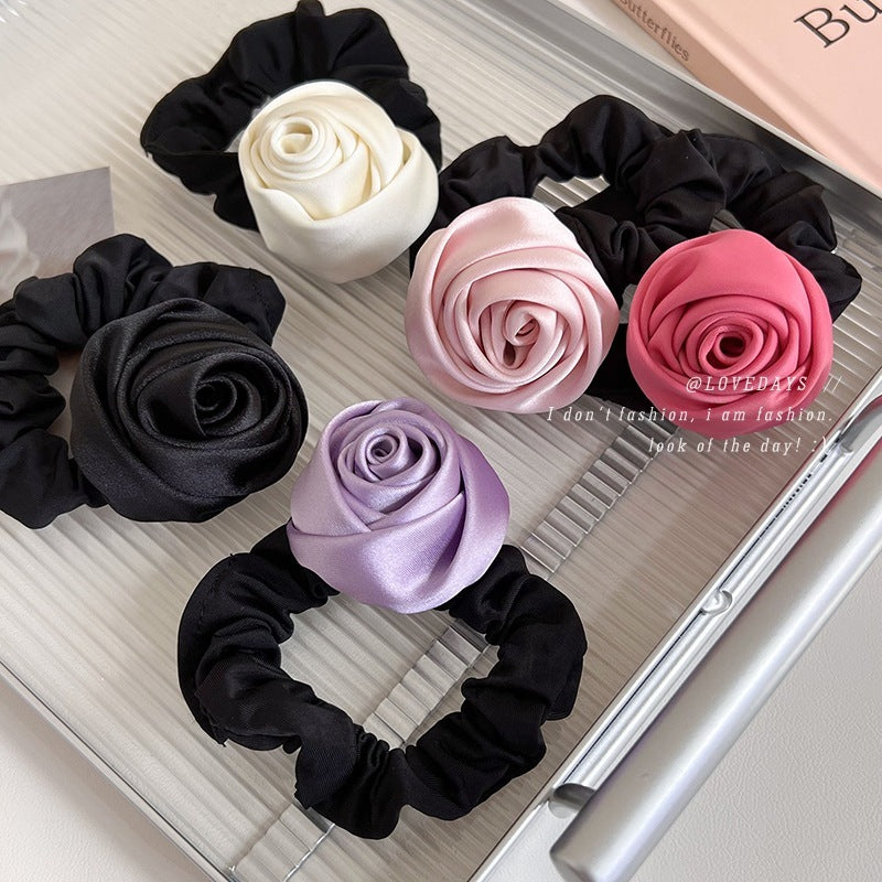 Handmade Satin Rose Hair Ring Headdress High Elasticity