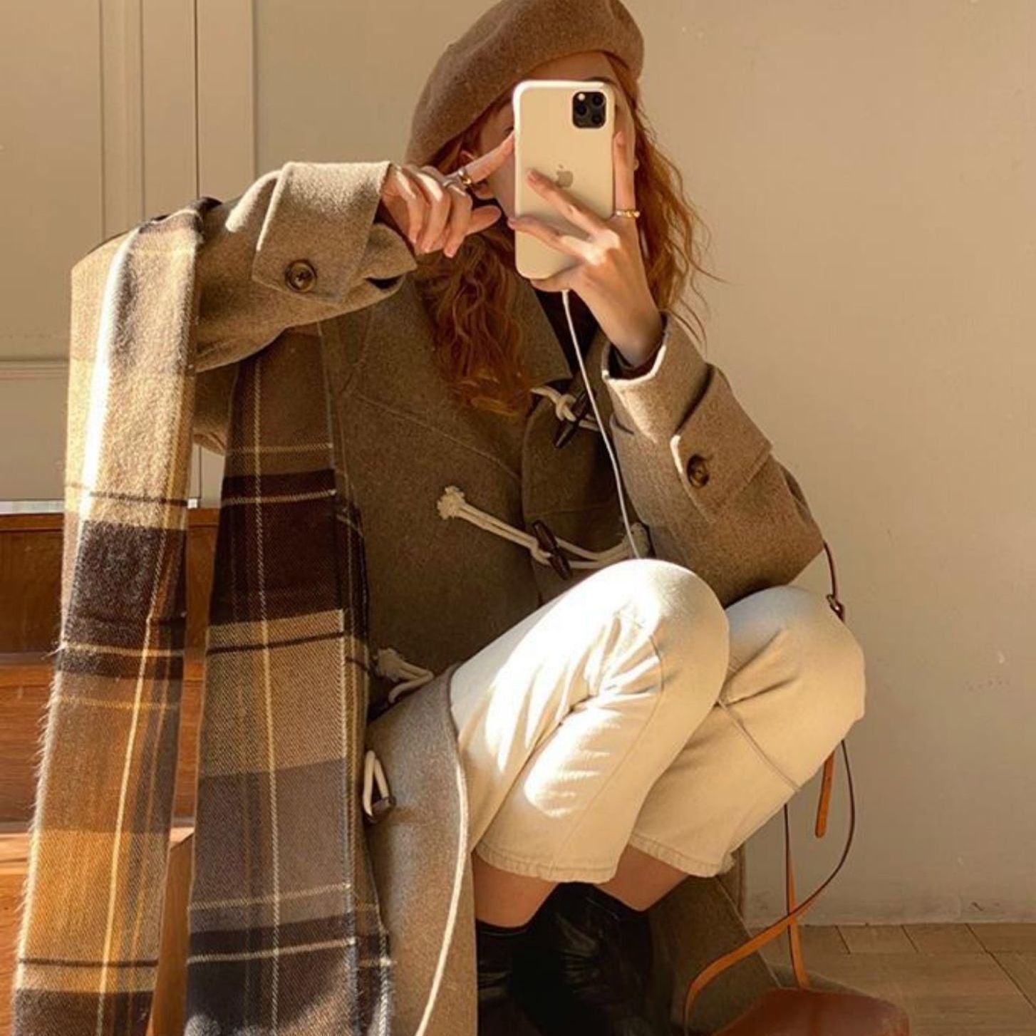 Wool Coat Womens Korean-Style Loose Slimming Horn-Button Petite Mid-Length Wool Fashionable