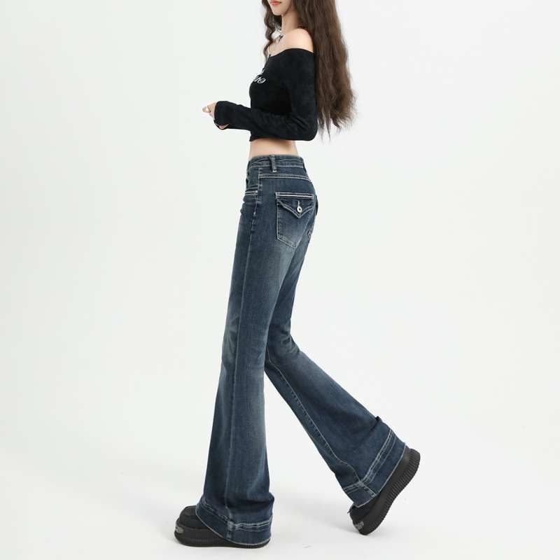American Retro Stretch Washed Spicy Girl Flare Pants Women Low Waist Slimming